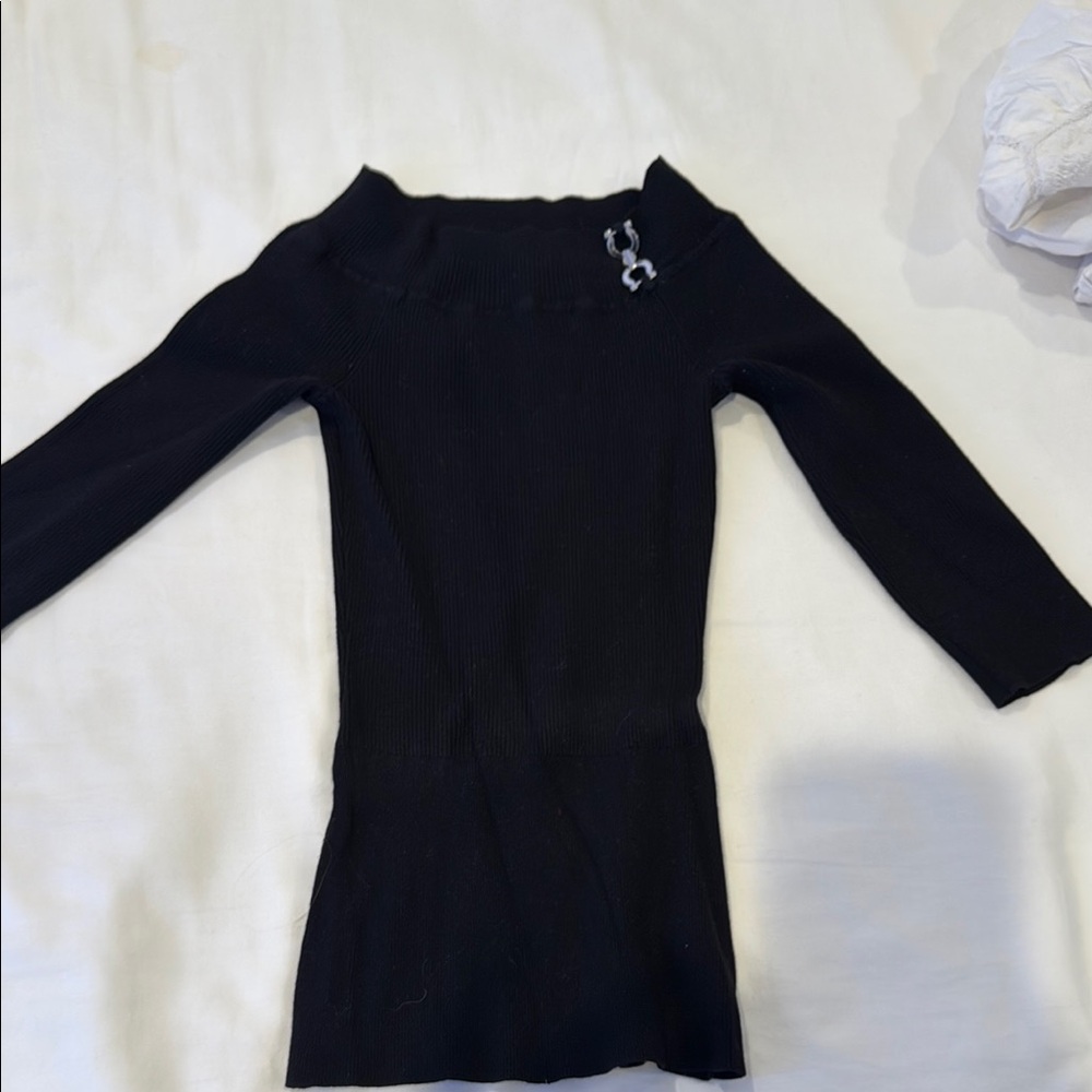 Black Ribbed Sweater with Button Detail